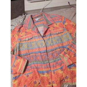 Coldwater creek 3x floral bright orange and pink button up